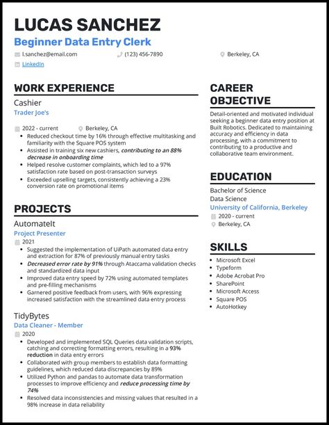 15 Data Entry Resume Examples That Worked in 2024 Data Entry Resume, First Job Resume, Data Entry Clerk, Random Vibes, Career Building, Resume Pdf, Chronological Resume, Basic Resume, Job Resume Examples