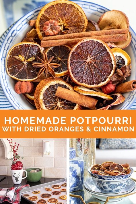 Learn how to dry oranges in the oven to make homemade Christmas potpourri. Made with a mixture of dried oranges and apples, cinnamon sticks, star anise and scented with clove, sweet orange, balsam fir, bay and cassia essential oils, it smells like Christmas morning. It makes a great homemade holiday gift! Homemade Christmas Potpourri, Dried Orange Christmas, Citrus Potpourri, Potpourri Diy, How To Make Potpourri, Orange Potpourri, Fall Potpourri, Holiday Potpourri, Smells Like Christmas