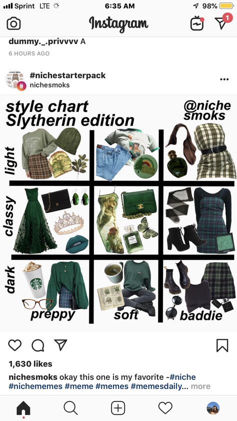 Slytherin Starter Pack, Hp Inspired Outfits, Slytherin Inspired Outfits, Aries Outfits, Hogwarts Life, Slytherin Fashion, Fantasy Outfits, Style Chart, Harry Potter Outfits