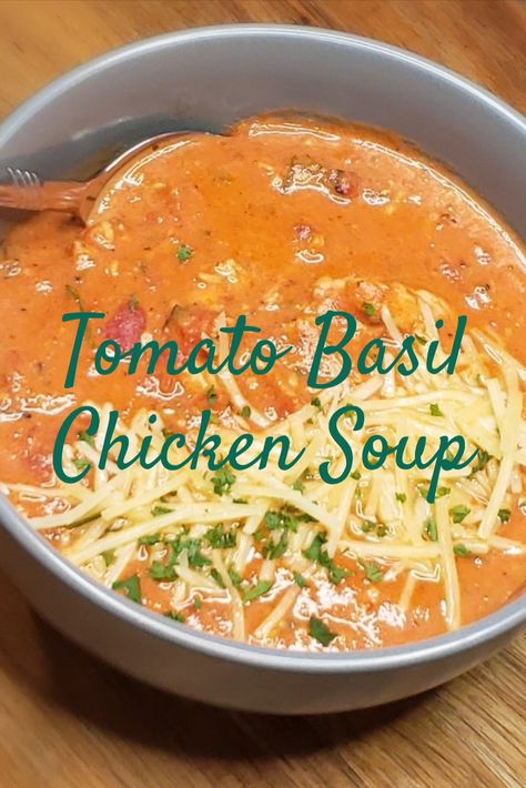 Chicken Basil Soup Recipes, Chicken Tomato Bisque Soup, Spicy Chicken Tomato Soup, Tomatoe Chicken Soup, Chicken Soup With Tomato Base, Smashing Tomato Tomato Basil Chicken Soup, Tomato Chicken Soup Recipes, Tomato Based Chicken Soup, Chicken Basil Soup