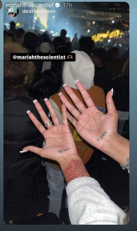 Mariah The Scientist Hand Tattoo, God Created You Different Tattoo Hand, Hand Piece Tattoo, Duo Tattoos, Small Dope Tattoos, Side Hand Tattoos, Girl Thigh Tattoos, Cute Hand Tattoos, Hand And Finger Tattoos