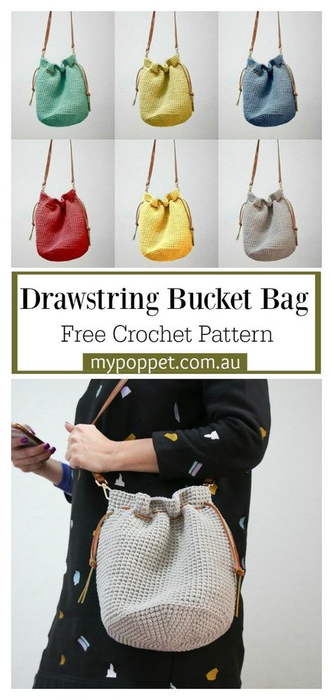 Bag Free Crochet Pattern, Bucket Bag Pattern, Crochet Drawstring Bag, Drawstring Bag Pattern, Crochet Drawstring, Free Crochet Bag, Crochet Bag Tutorials, Bag Pattern Free, Crochet Market Bag