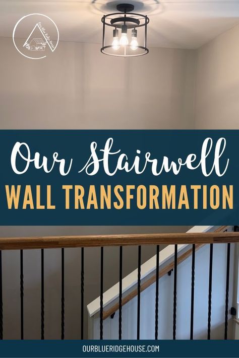 stairwell wall transformation. Black accent wall with concert posters from dave matthews band. #davematthewsband #stairs #accentwall #blackwalls Accent Wall For Tall Ceilings, Accent Wall In Stairwell, Black Accent Wall Staircase, Painted Stairwell Walls, Stairwell Paint Colors, Stairway Paint Colors, Staircase Wall Painting Ideas, Tall Staircase Wall Ideas, Accent Wall Staircase