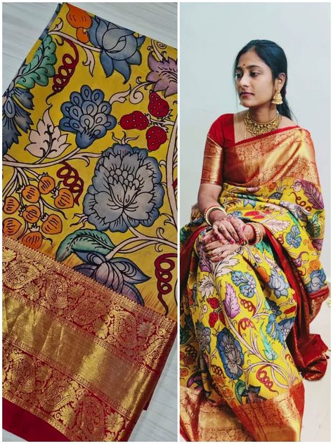 Off Saree Models, Kalamkari Silk Sarees With Price, Kalamkari Pattu Sarees, Pen Kalamkari Sarees, Kanchi Pattu Sarees, Kalamkari Sarees, Kids Party Wear Dresses, Cutwork Blouse, Blouses Designs