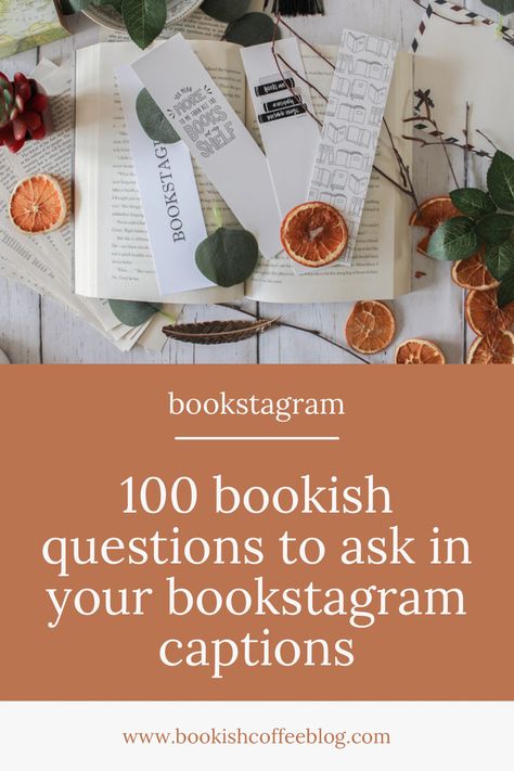 image of a book with four bookmarks on top. below the image is text that reads, “100 bookish questions to ask in you bookstagram captions” Book Questions To Ask, Book Questions Instagram, Book Club Engagement Posts, Bookish Questions To Ask, Book This Or That, Bookstagram Questions, Book Blog Aesthetic, Bookish Captions, Booktok Content Ideas