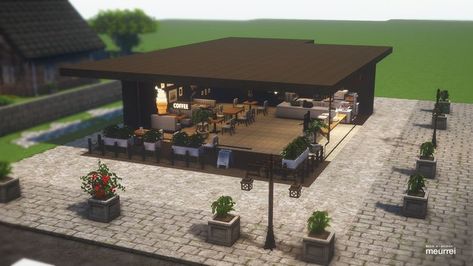 minecrafat cocricot mod modern cafe restaurant build design Cafe Design Minecraft, Minecraft Building Ideas Restaurant, Minecraft Fast Food Places, Minecraft Modern Restaurant, Cat Cafe Minecraft Ideas, Restaurant In Minecraft, Minecraft Restaurant Kitchen, Minecraft Cafe Interior, Cat Cafe Minecraft