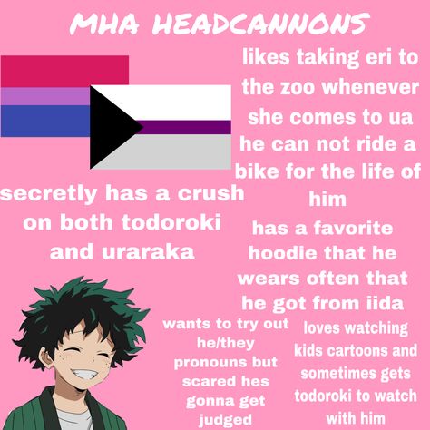 Izuku Midoriya Headcanon, Bnha Headcanons, Mha Headcanons, Character Headcanons, Bnha Memes, Head Cannons, Awesome Anime, Izuku Midoriya, Having A Crush