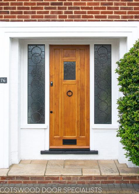 Accoya 1930s style front door with small window Front Door Small Window, 1930s Doors, Victorian Doors, Georgian Doors, Front Door Styles, Wooden Panelling, Contemporary Front Doors, Victorian Door, Contemporary Doors