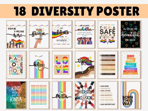 Celebrate Inclusion and Diversity, 18 Diversity Poster Set, Inclusive Posters, Inclusive Classroom, Equality Poster by PositiveThinkingMind on Etsy Safe Space Sign, School Counselor Posters, Social Worker Office Decor, Counselor Posters, Social Workers Office, Counselor Office Decor, Diversity Poster, School Counselor Office Decor, Counselors Office Decor