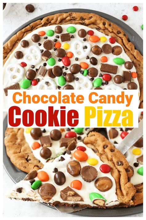 Candy Pizza Cookie, Cookie Pizza Birthday, Pizza Pan Cookie Recipe, Christmas Cookie Pizza, Chocolate Pizza Recipe, Cookie Pizza Chocolate Chip, Candy Pizza Recipe, Dessert Pizza Recipe Easy, Cookie Dough Pizza