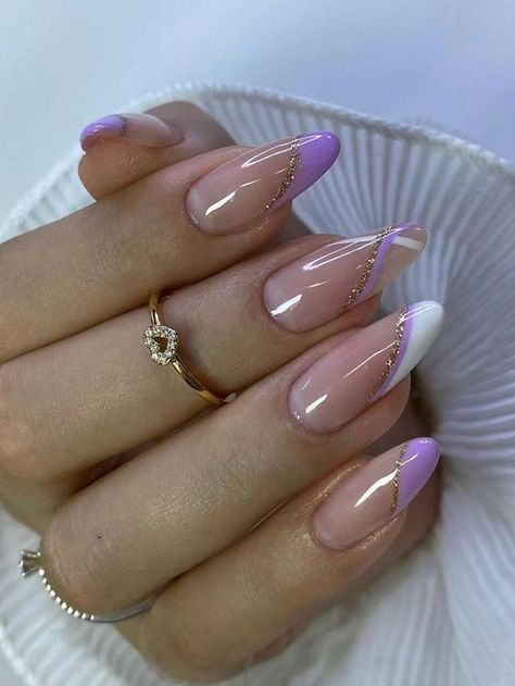 Purple And White Nails, White Nails Almond, Purple Almond Nails, Gel Nails Shape, Pamper Session, Nail Parlour, Nails Shape, Nail Art Designs Images, Getting A Massage