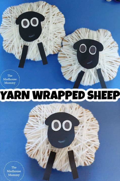 fun farmyard craft for preschoolers. These yarn wrapped sheep are so sweet and simple to make! Perfect as a fun spring, Easter or farm themed craft idea for kids. Yarn Sheep Craft, Goat Art And Craft For Preschool, Sheep Art Project, Christmas Sheep Craft, Lamb Activities For Kids, Sheep Preschool Activities, Farm Crafts Prek, Agriculture Crafts For Kids, Feed My Sheep Craft