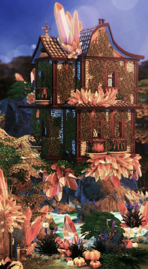 Sims 4 Spellcaster House, Sims 4 Spellcaster, Sims Architecture, Magical Portal, Sims 4 House Plans, Fantasy House, Witch House, Cozy Autumn, Sims 4 Houses