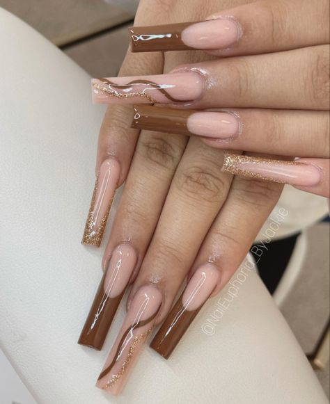 Brown french tips Acrylic Nail Designs Brown French Tip, Brown French Tip Acrylic Nails Square, Brown French Tips Square, Brown French Tip Toes, Brown French Tip Nails Square Long, Long Square Acrylic Nails Brown French Tip, Brown French Tip, French Tip Toes, Black Acrylic Nail Designs