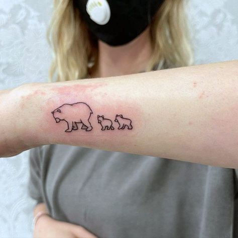 Feminine Bear Tattoo For Women, Tiny Bear Tattoo, Bear And Cub Tattoo, Mama Bear And Cubs Tattoo, Bear And Cubs Tattoo, Bear Tattoos Feminine, Mama Bear Tattoo, Mama Bear And Cubs, Tattoos Feminine