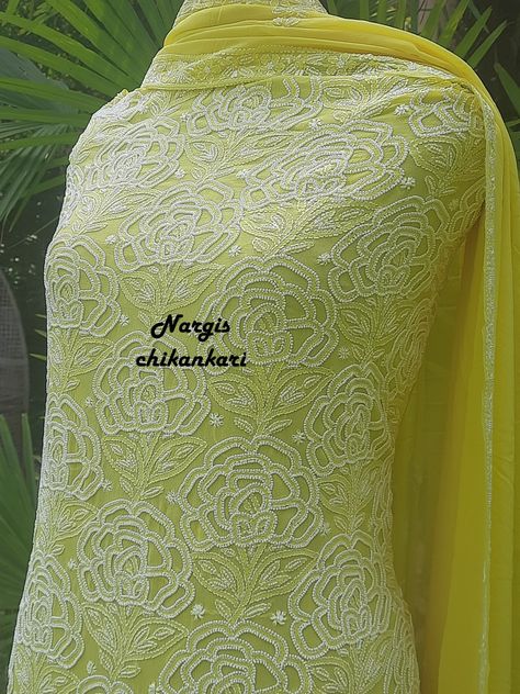 Exquisite hand embroidered pure georgette chikankari designer wear richly adorned with embellishment. Visit www.instagram.com/nargischikankari Lucknowi Embroidery, Bridal Sari, Designer Kurti, Dress Indian, Sewing Embroidery, Dress Indian Style, Sewing Embroidery Designs, Indian Style, Hand Work