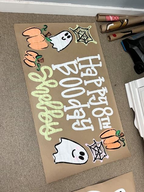 Fall Brown Paper Sign, Halloween Butcher Paper Sign, Halloween Brown Paper Banner, Painted Halloween Banner, Friendsgiving Banner Painted, Halloween Painted Banner, Brown Paper Signs, Brown Paper Sign, Halloween Banner Ideas