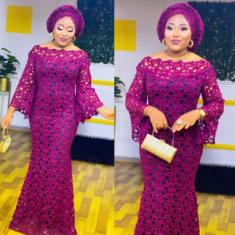 Nigerian Lace Dress, Purple Lace Dress, African Lace Styles, Long African Dresses, Lace Gown Styles, Afrikaanse Mode, Lace Dress Styles, African Maxi Dresses, African Lace Dresses