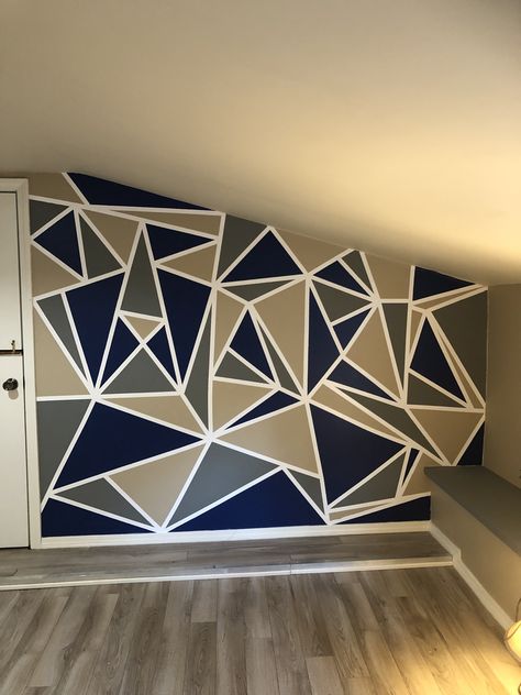 #Painting walls#Triangle#ideas#artisticdecor#byWiktoria# Triangles On Wall Painting, Accent Wall Triangles, Wall Triangle Pattern, Geometry Wall Design, Triangle Design On Wall, Triangle Wall Paint Bedrooms, Geometric Triangle Wall Paint, Triangle Painted Wall, Triangle Wall Design