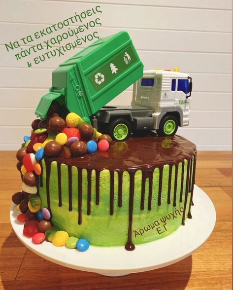 Rubbish Truck Birthday Cake, Rubbish Truck Cake, Cakes For 4 Year Boy, Garbage Truck Cakes For Boys, Four Year Old Birthday Cake, Trucks Birthday Cake, Trash Truck Birthday Cake, Garbage Truck Birthday Cake, Truck Cake Ideas