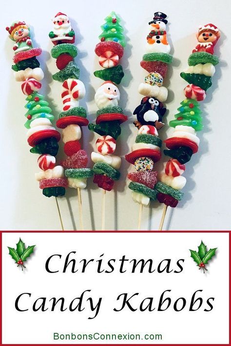 Christmas candy kabobs make perfect gift ideas for the Holidays. The candy on sticks are not only fresh and tasty they are visually attractive making them wonderful party favors.  #ChristmasCandyKabobs #HolidayCandyPartyFavors #ChristmasCandyGiftIdeas Christmas Candy Kabobs, Hoops Wreaths, Dessert Kabobs, Gummy Candy Kabobs, Wholesale Candy, Candy Kabobs, Santa Candy, Diy Gold, Front Porch Christmas Decor Ideas