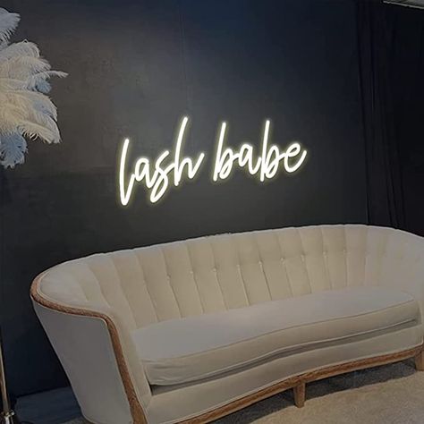 Eyelashes Studio Decor, White And Gold Lash Studio, Lash Room Decor Black And Gold, Lashes Neon Sign, Eyelash Salon Ideas, Eyelash Salon Decor Interior Design, Beauty Studio Aesthetic, White Lash Room, Lash Studio Aesthetic