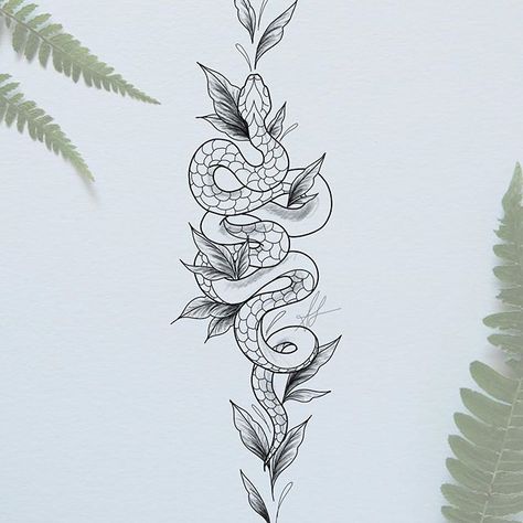 Snake And Flowers Tattoo, Lower Arm Tattoos, Flower Spine Tattoos, Feminine Tattoo Sleeves, Snake Tattoo Design, Vine Tattoos, Spine Tattoos For Women, Classy Tattoos, Back Tattoo Women