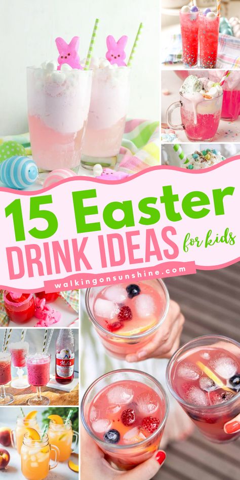 Discover fun and flavorful Easter Drink Ideas for Kids! Included in this collection are a fun pink colored Cotton Candy Mocktail to Peep-a-licious Punch and Mini Egg Milkshakes. Fun Easter Drinks For Kids, Easter Drink Ideas Non Alcoholic, Easter Kids Drink, Easter Mocktail Recipe, Easter Punch For Kids, Easter Drinks Non Alcoholic, Peep Drink, Easter Mocktails Non Alcoholic, Easter Drinks For Kids