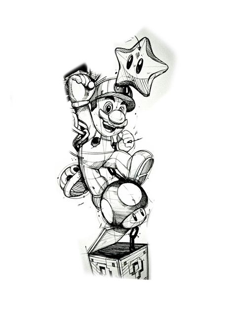 Yoshi Tattoo Black And White, Super Mario Tattoo Design, Mario Tattoo Ideas, Super Mario Tattoo, Mario Tattoo, Super Mario Coloring Pages, Greek Mythology Tattoos, Tattoo Outline Drawing, Gaming Tattoo