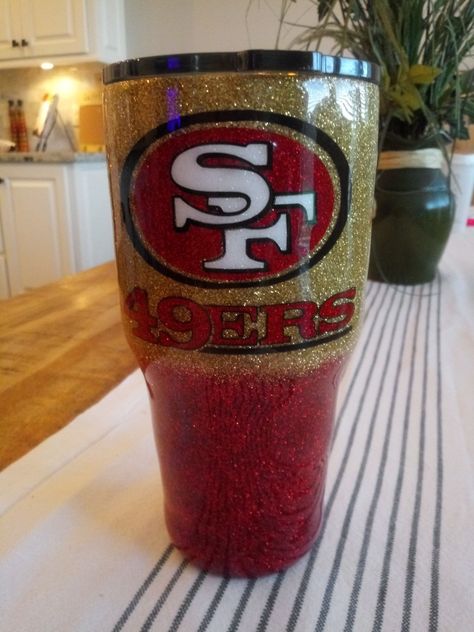 49ers Tumbler Cup, 49ers Tumbler, Sports Tumbler, Glitter Yeti, Gold Tumbler, Glitter Tumbler Cups, Glitter Photo, Custom Tumbler Cups, Kids Tumbler