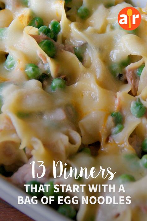 13 Dinners That Start With a Bag of Egg Noodles | "Whether you ate them simply buttered as a kid or in chicken soup when you had a cold,  probably make you think of comfort food — the one ingredient that can make anything better." #dinnerideas #dinnerrecipes #familydinnerideas #supper #supperideas Egg Noddle Recipes, Recipes Using Egg Noodles, Egg Noodle Dishes, Noddle Recipes, Egg Noodle Casserole, Stews And Casseroles, Chicken And Egg Noodles, Cream Sauces, Noodle Dinner