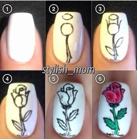 Unghie Nail Art, Rose Nail Art, Nagel Tips, Rose Nails, Flower Nail, Mini Roses, Flower Nail Art, Love Rose, Nail Art Tutorial