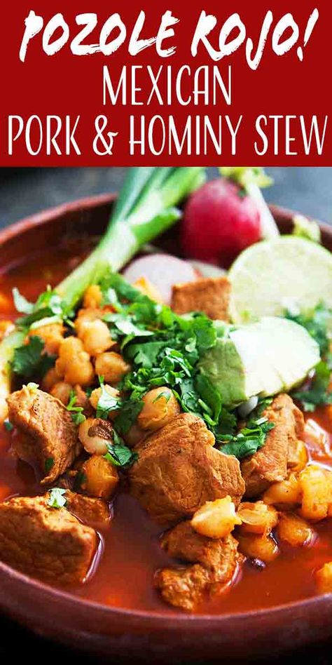 Red Posole Recipe, Pozole Recipe Pork, Hominy Stew, Brothy Soup, Mexican Pozole, Hominy Soup, Pork Posole, Posole Recipe, Pozole Recipe