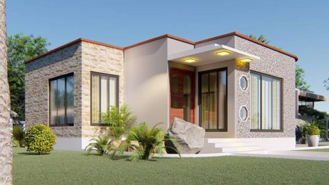 Malaysia Single Storey House Design, House Designs In Kenya, Flat Roof House Designs, Flat Roof Design, Bedroom Ensuite, 1 Bedroom House, Two Bedroom House, Flat Roof House, Bungalow Style House Plans