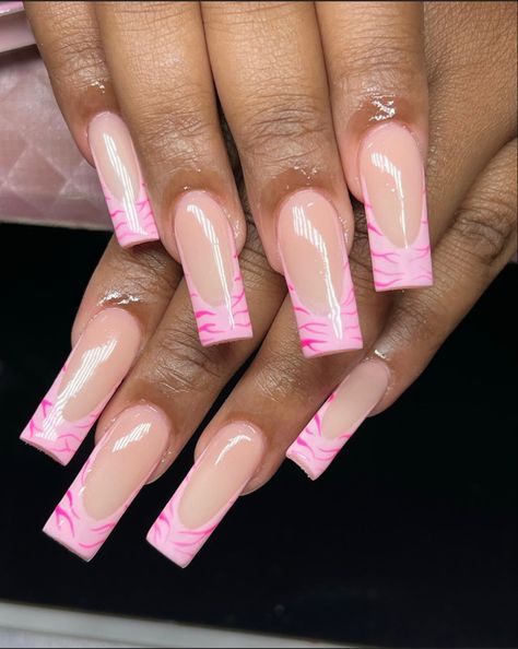 #nails #pink #aesthetic #acrylic Tiger French Tip Nails, Pink Tiger Nails, Pink Spring Nails 2024, Square Acrylic Nails Pink, Toenails Ideas, Nails Tiger, Panthers Nails, Pink Zebra Nails, Pink Tip Nails