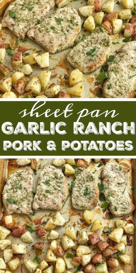 Boneless Pork Chops And Potatoes, Pan Recipes Dinner, Pork Potatoes, Garlic Ranch, Boneless Pork Chop Recipes, Pork Chop Recipes Crockpot, Daging Babi, Pork Chops And Potatoes, Healthy Pork