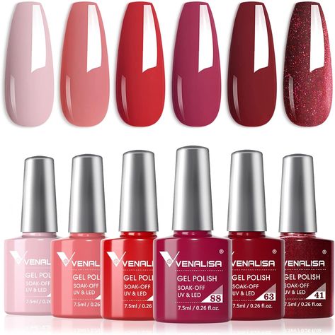 VENALISA Nude Gel Nail Polish Set 6 colors coral purple peach pink dark red burgundy glitter All Season Soak off Nail Lamp 7.5ml for Starter Manicure Nail Art Salon Pink Gel Polish, Uv Nail Polish, Acrylic Product, Fun Nail Colors, Colors For Dark Skin, Gel Set, Nail Art Salon, Pink Gel, Resin Acrylic