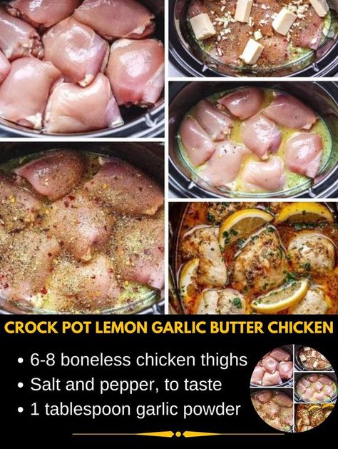 Recipes on a budget | Crock Pot Lemon Garlic Butter Chicken | Facebook Crockpot Lemon Chicken, Lemon Garlic Butter Chicken, Lemon Garlic Butter Sauce, 400 Calorie Meals, Lemon Butter Chicken, Instagram Recipes, Butter Crock, Twisted Recipes, Slow Cooker Recipe