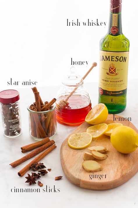 A Classic Hot Toddy will soothe sore throats and warm cold bodies. Make the tea for this classic warm drink up to one month ahead to make it even easier. Kid-friendly options included. #hottoddy #toddy #warmdrink #drinksrecipe #cocktail #warmcocktail #whiskey #Irishwhiskey #scotchdrinks #whiskeydrinks #spicedtea #tea #lemon #honey #winterdrinks #coldremedy #sorethroatrecipe #recipesforsorethroat #drinkstosoothesorethroats Classic Hot Toddy Recipe, Hot Toddy Recipe For Colds, Hot Toddy Recipe, Sore Throat Tea, Warm Cocktails, Toddy Recipe, Cold Remedy, Hot Toddies Recipe, Whiskey Recipes