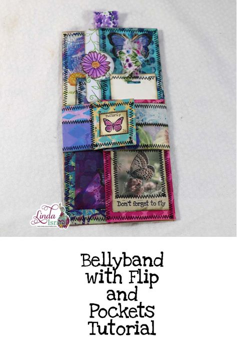 Bellyband with Flip and Pockets Tutorial, showing how to use up scraps of gel prints and other papers to create a beautiful interactive belly band. Junk Journal Belly Band Ideas, Gel Prints, Junk Journal Ideas, Gel Printing, Vintage Junk, Vintage Junk Journal, Belly Band, Belly Bands, Vintage Ephemera