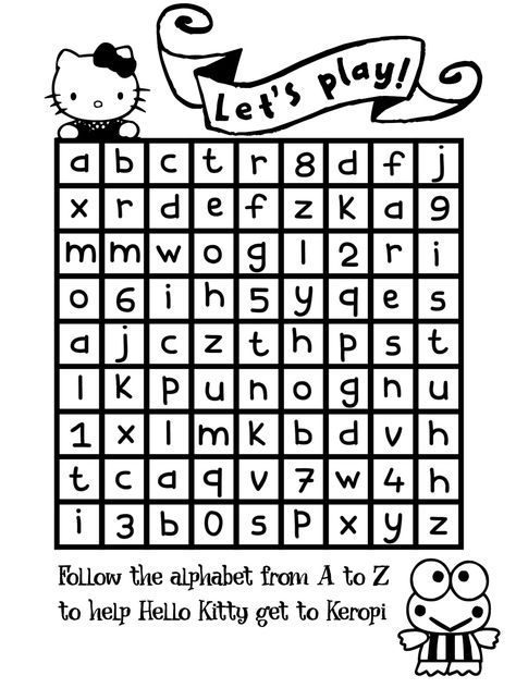 Sanrio Worksheet, Sanrio Alphabet, Hello Kitty Book, Kids English, Word Searches, Activity Sheets, Summer Camp, Good Books, Alphabet