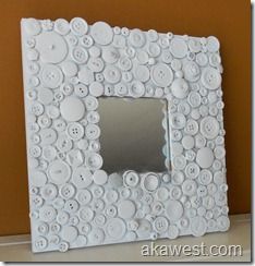 Materials: Malma mirror, buttons, glue gun, white spray paint  Description: After quick raid of my button jar, using a glue gun, I attached buttons to the Ikea Mirror Hack, Cuadros Diy, Ikea Mirror, White Spray Paint, Ikea Hackers, Diy Dollar Tree Decor, Mirror Painting, Diy Buttons, Button Art