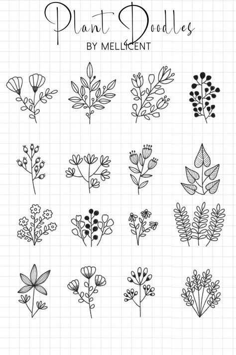 Perfect for journaling and scrap booking Easy Floral Doodles, Doodle Plants, Plant Doodles, Trin For Trin Tegning, Sketch Nature, Botanical Sketches, Plant Doodle, Flower Sketch, Doodle Art Flowers