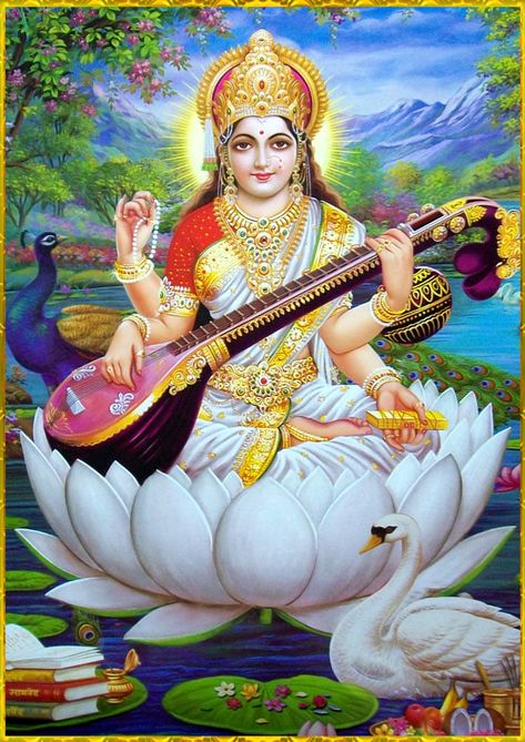 Beautiful Saraswati Maa Photos 1 Lord Saraswati, Saraswathi Devi, Saraswati Picture, Saraswati Painting, Saraswati Mata, Maa Saraswati, Saraswati Photo, Maa Wallpaper, Devi Images Hd