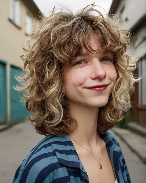 Wavy Shag Shag For Fine Curly Hair, Medium Wavy Shag With Bangs, Medium Wavy Shag, Shoulder Length Wavy Hair With Layers, Short Curly Shag With Bangs, Wavy Shag With Bangs, Shag Haircut Medium, Short Wavy Shag, Medium Wavy Haircuts