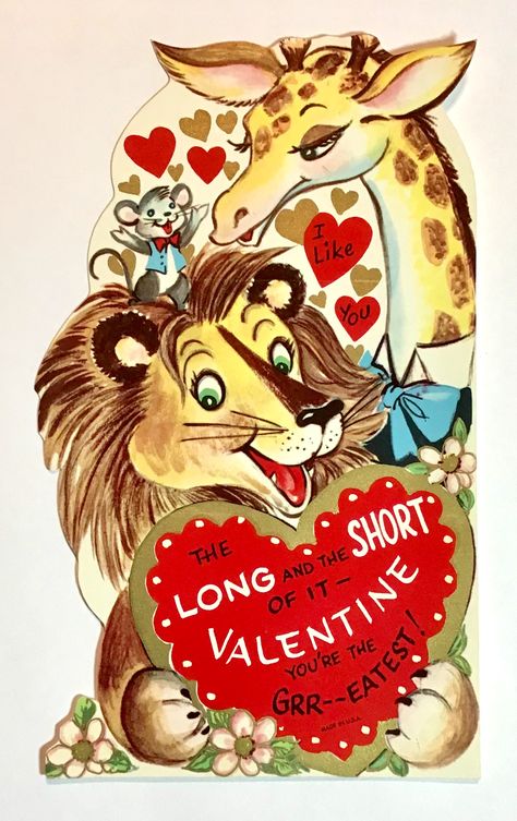 Skunk Valentine, Giraffe Valentine, Lion Valentine, Vintage Baby Toys, Valentine Vintage, Altered Art Projects, Vintage Valentine Cards, Vintage Style Art, Valentine Greeting Cards