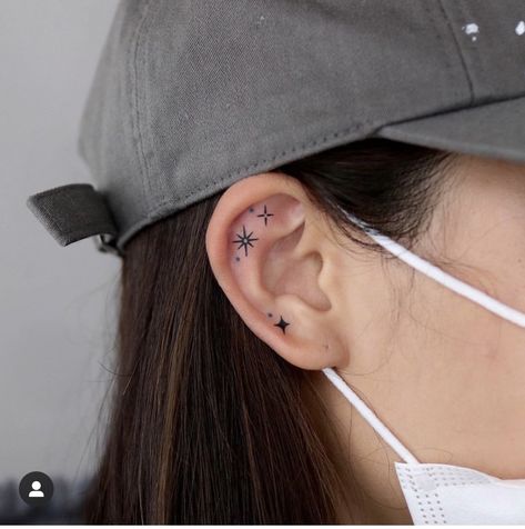 Ear Tattoos For Women Inner, Cartilage Tattoo, Ear Lobe Tattoo, Inner Ear Tattoo, Sparkle Tattoo, Behind Ear Tattoos, Petit Tattoo, Ear Tattoos, Petite Tattoos