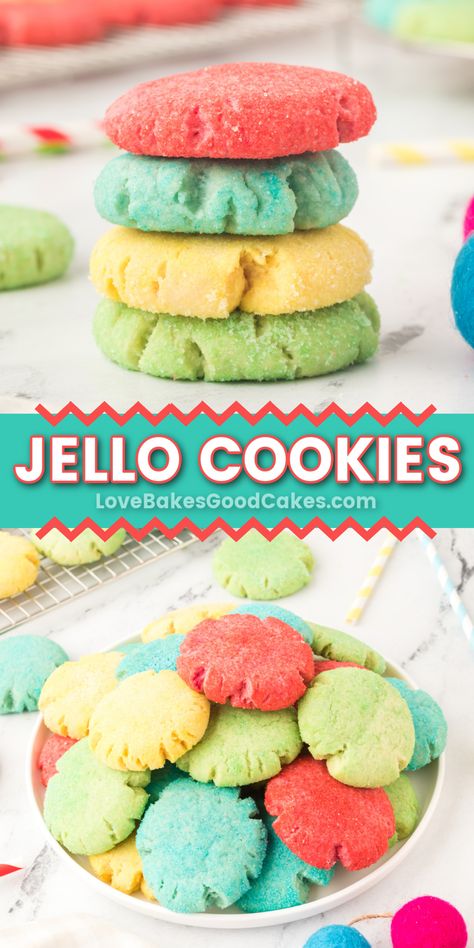 Jello Cookies pin collage Jello Cookies Recipe, Jello Cookies, Rainbow Foods, Easter Board, Christmas Delights, Holiday Cookie Exchange, Amazing Desserts, Eat Cookies, Healthy Cookie Recipes