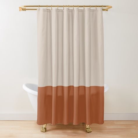 Get my art printed on awesome products. Support me at Redbubble #RBandME: https://www.redbubble.com/i/shower-curtain/Minimalist-Color-Block-Cuffed-Solid-in-Putty-and-Clay-Rust-Terracotta-by-kierkegaard/56591336.YH6LW?asc=u Burnt Orange Bathroom Ideas, Burnt Orange Bathroom, Curtain Minimalist, Boho Minimalism, Retro Shower Curtain, Apartment Vibes, Orange Bathrooms, Minimalist Color, Cool Shower Curtains