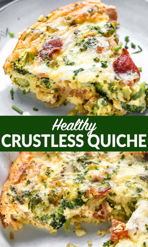 This easy, healthy crustless quiche has rich quiche flavor without the fuss of crust! Customize it with any vegetables or meat you like: broccoli, bacon, spinach, ham and cheese, or Lorraine. One of the best easy breakfast recipes! #quiche #lowcarb #keto Healthy Crustless Quiche, Quiche Easy, Quiche Recipes Healthy, Quiche Recipes Crustless, Breakfast Quiche Recipes, Quiche Recipes Easy, Breakfast Low Carb, Crustless Quiche, Quiche Recipes